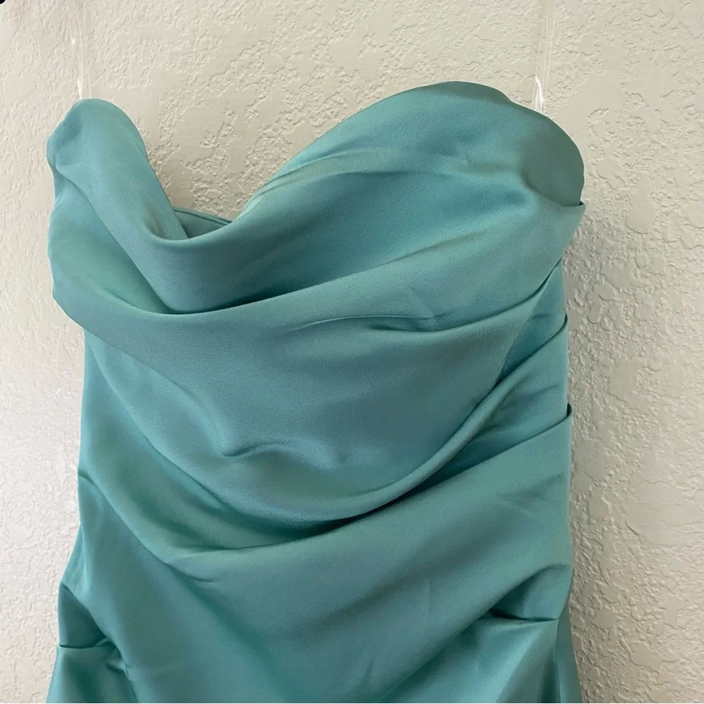 House of CB Jasmine JADE DRAPED STRAPLESS CORSET DRESS aqua teal NWOT size M - Picture 5 of 12